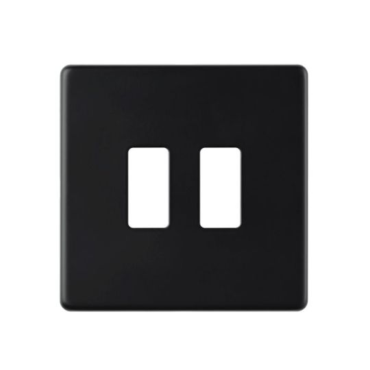 Saxby Screwless 2G Grid Front Plate - Matt Black in Matt Black