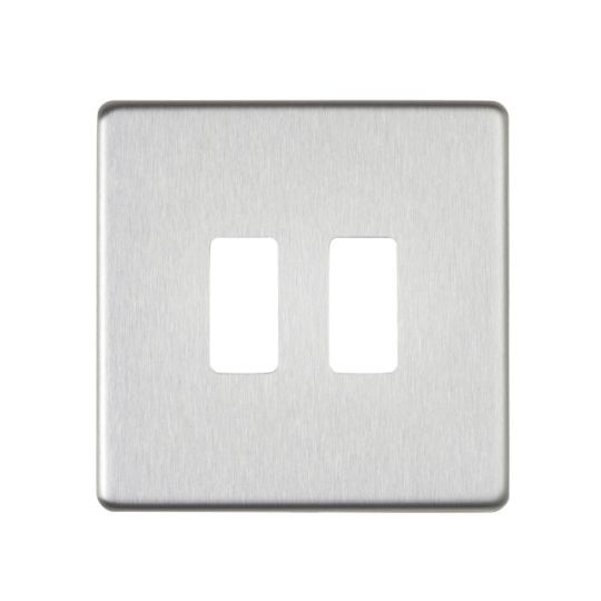 Saxby Screwless 2G Grid Front Plate - Brushed Steel in Brushed Steel