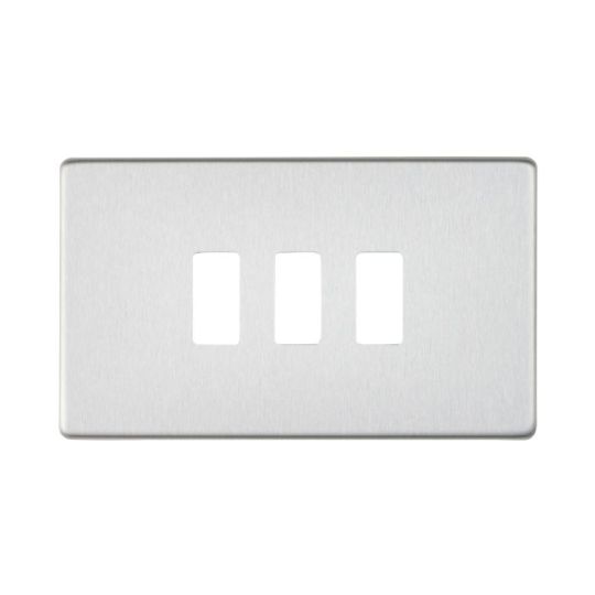 Saxby Screwless 3G Grid Front Plate - Brushed Steel in Brushed Steel