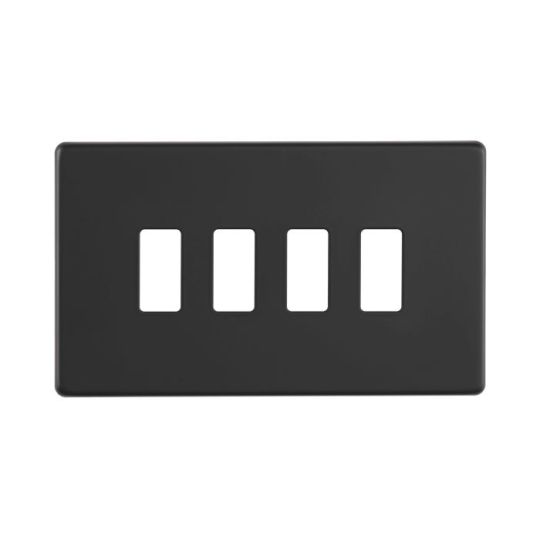 Saxby Screwless 4G Grid Front Plate - Matt Black in Matt Black