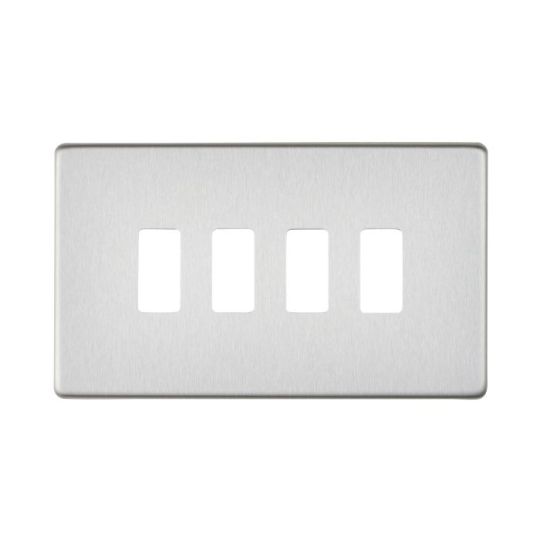 Saxby Screwless 4G Grid Front Plate - Brushed Steel in Brushed Steel