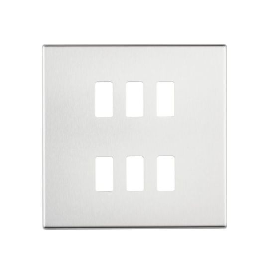 Saxby Screwless 6G Grid Front Plate - Brushed Steel in Brushed Steel