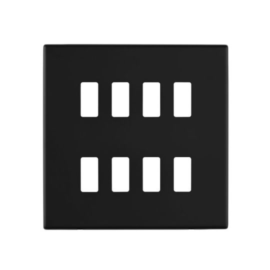 Saxby Screwless 8G Grid Front Plate - Matt Black in Matt Black