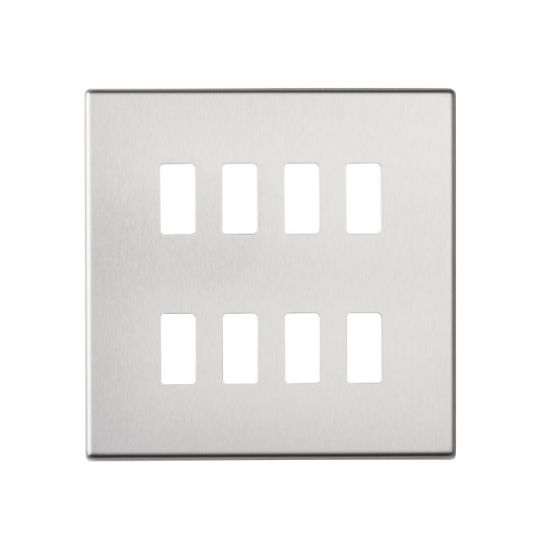 Saxby Screwless 8G Grid Front Plate - Brushed Steel in Brushed Steel