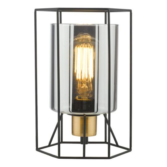 Dar Tatum Table Lamp Matt Black and Smoked Glass