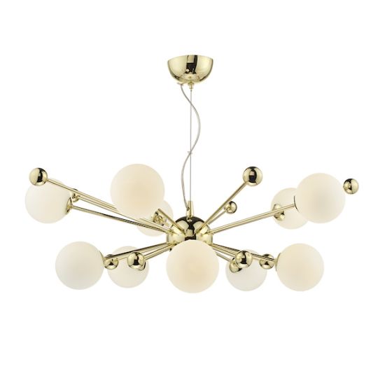 Dar Ursa 10 Light Pendant Polished Gold Opal Glass