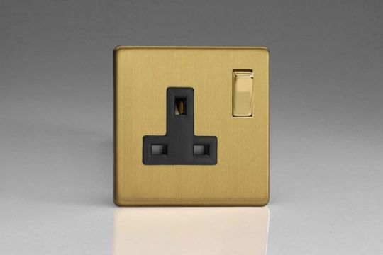 Varilight Brushed Brass 1-Gang 13A Double Pole Switched Socket