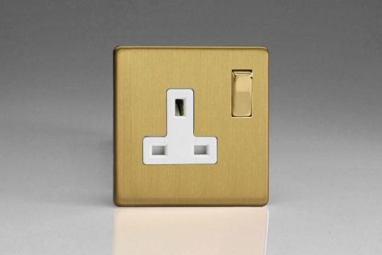 Varilight Brushed Brass 1-Gang 13A Double Pole Switched Socket