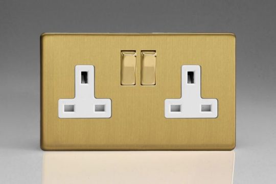 Varilight Brushed Brass 2-Gang 13A Double Pole Switched Socket