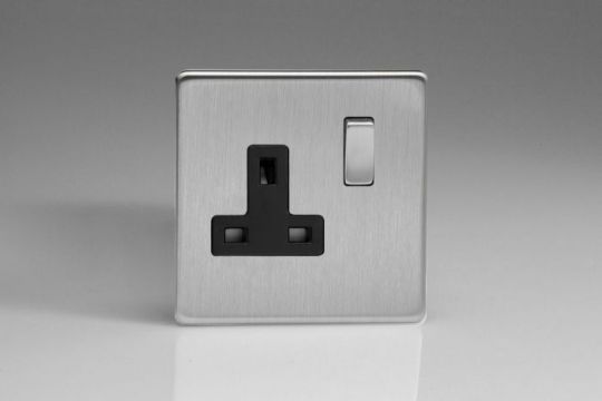 Varilight Brushed Steel 1-Gang 13A Double Pole Switched Socket
