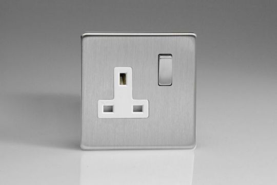 Varilight Brushed Steel 1-Gang 13A Double Pole Switched Socket