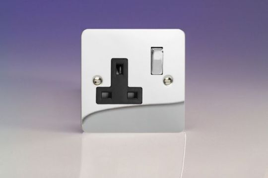 Varilight Polished Chrome 1-Gang 13A Double Pole Switched Socket