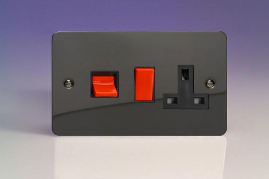 Varilight Iridium 45A Cooker Panel with 13A Double Pole Switched Socket Outlet (Red Rocker)