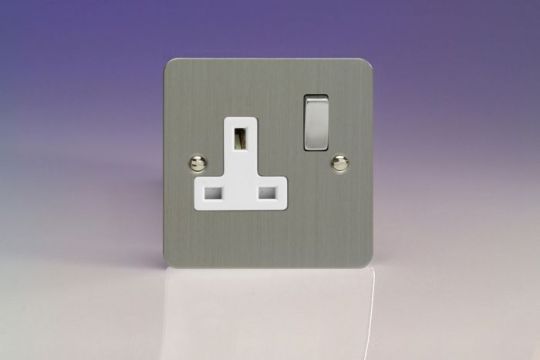 Varilight Brushed Steel 1-Gang 13A Double Pole Switched Socket