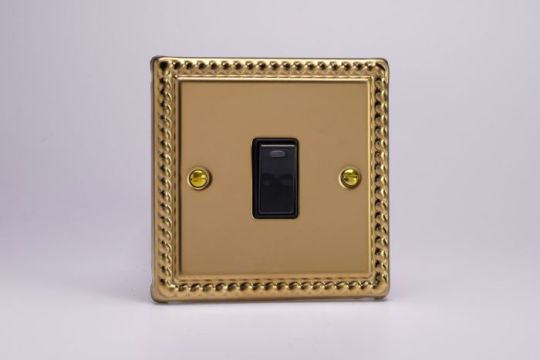 Varilight Georgian Brass 1-Gang 20A Double Pole Rocker Switch + Neon Indicator Light