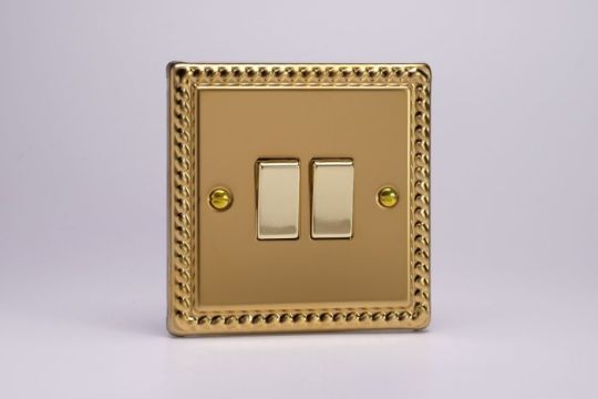 Varilight Georgian Brass 2-Gang 10A Intermediate Rocker Switch
