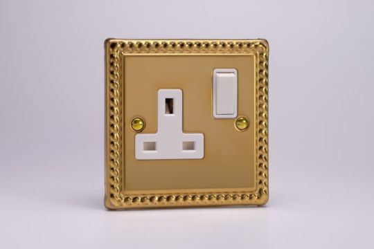 Varilight Georgian Brass 1-Gang 13A Double Pole Switched Socket 