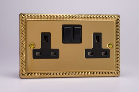 Varilight Georgian Brass 2-Gang 13A Double Pole Switched Socket