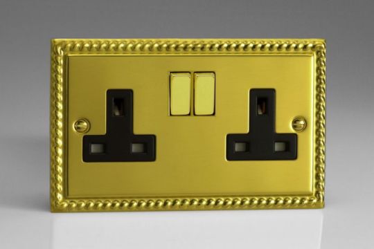 Varilight Georgian Brass 2-Gang 13A Double Pole Switched Socket