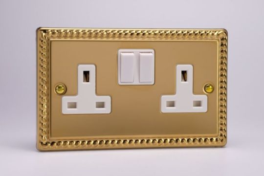 Varilight Georgian Brass 2-Gang 13A Double Pole Switched Socket