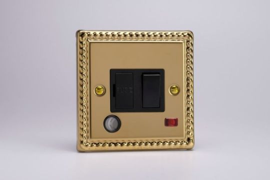 Varilight Georgian Brass 13A Switched Fused Spur + Neon + Flex Outlet 