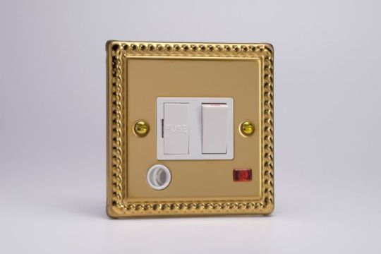 Varilight Georgian Brass 13A Switched Fused Spur + Neon + Flex Outlet 