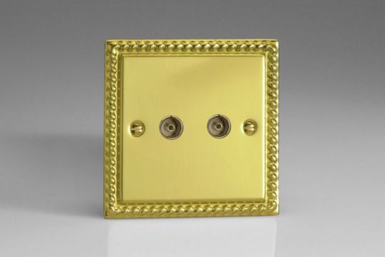 Varilight Georgian Brass 2-Gang TV Socket, Co-Axial 