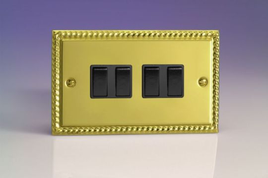 Varilight Georgian Brass 4-Gang 10A 1- or 2-Way Rocker Switch (Twin Plate)
