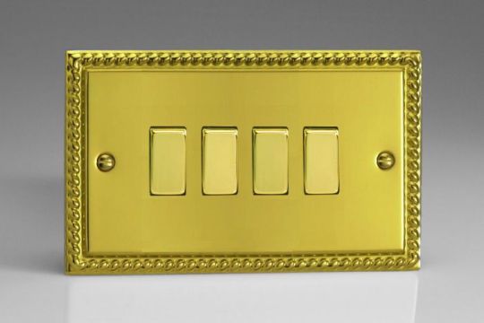 Varilight Georgian Brass 4-Gang 10A 1- or 2-Way Rocker Switch (Twin Plate)
