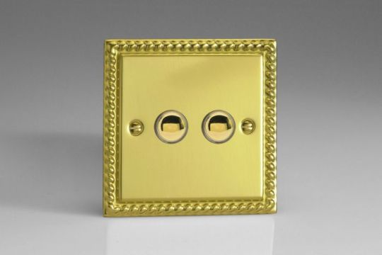 VARILIGHT Lighting - 2 GANG (DOUBLE) 1 OR 2 WAY 6 AMP PUSH-ON PUSH-OFF SWITCH (IMPULSE) GEORGIAN POLISHED BRASS - XGP2