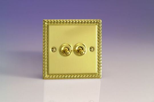 VARILIGHT Lighting - 2 GANG (DOUBLE), 1 OR 2 WAY 10 AMP CLASSIC TOGGLE SWITCH GEORGIAN POLISHED BRASS - XGT2