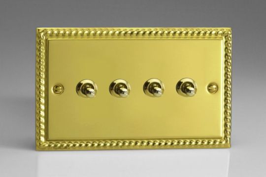 Varilight Georgian Brass 4-Gang 10A 1- or 2-Way Toggle Switch (Twin Plate)