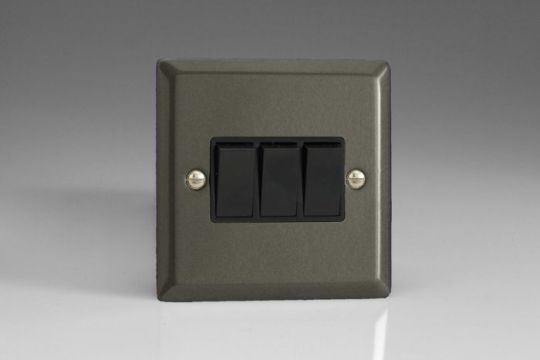 Varilight Graphite 21 3-Gang 10A 1- or 2-Way Rocker Switch