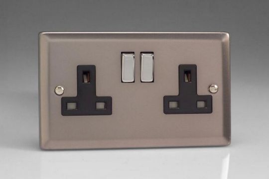 Varilight Pewter 2-Gang 13A Double Pole Switched Socket