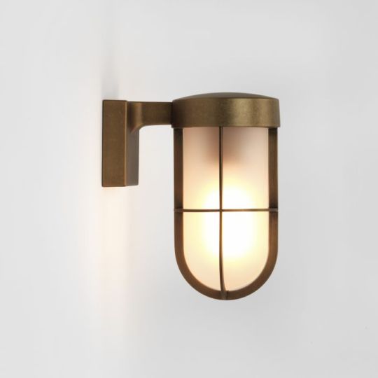 Astro Cabin Wall Frosted Outdoor Wall Light in Antique Brass
