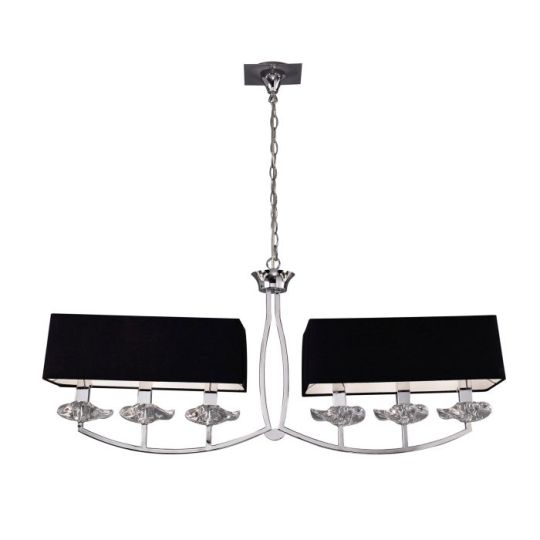 Mantra Akira Linear Pendant 2 Arm 6 Light E14 Polished Chrome With Black Shades