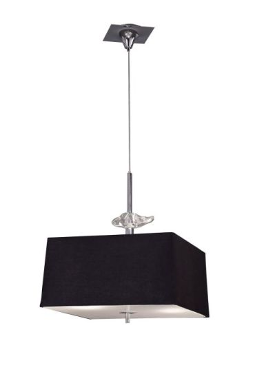 Mantra Akira Square Pendant 4 Light E27 Polished Chrome / Frosted Glass With Black Shade