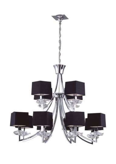 Mantra Akira Pendant 2 Tier 12 Light E14 Polished Chrome With Black Shades