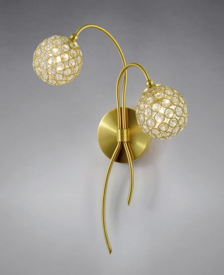 Diyas IL20690 Apollo Wall Lamp 2 Light Satin Brass/Crystal