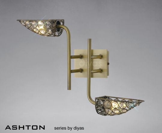 Diyas Lighting IL20700 - Ashton Wall Lamp 2 Light Antique Brass/Crystal