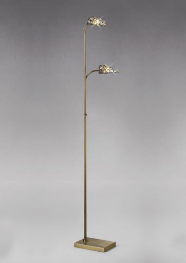 Diyas IL20704 Ashton Floor Lamp 2 Light Antique Brass/Crystal