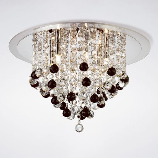 Diyas IL30009BL Atla Ceiling 6 Light Polished Chrome/Acrylic Trim/Crystal Supplied With 25 Additional Black Crystal Spheres