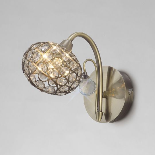 Diyas IL30941 Cara Wall Lamp Switched 1 Light Antique Brass/Crystal