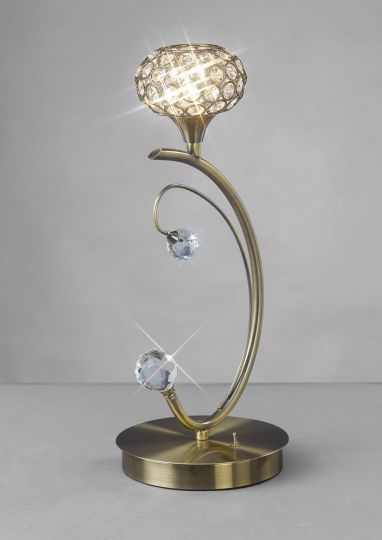 Diyas IL30949 Cara Table Lamp 1 Light Antique Brass/Crystal