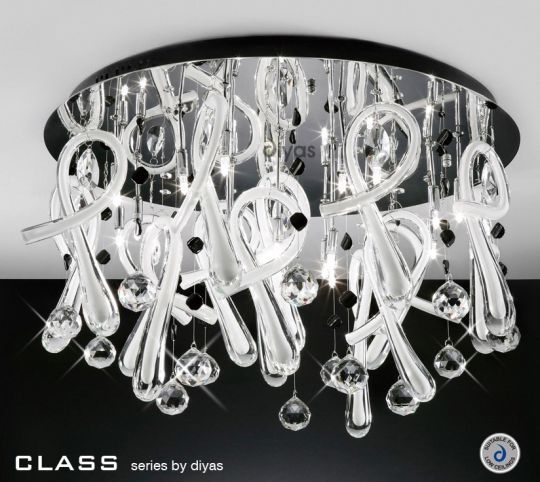 Diyas Lighting IL50386 - Class Ceiling Round 20 Light Polished Chrome/White Glass/Crystal