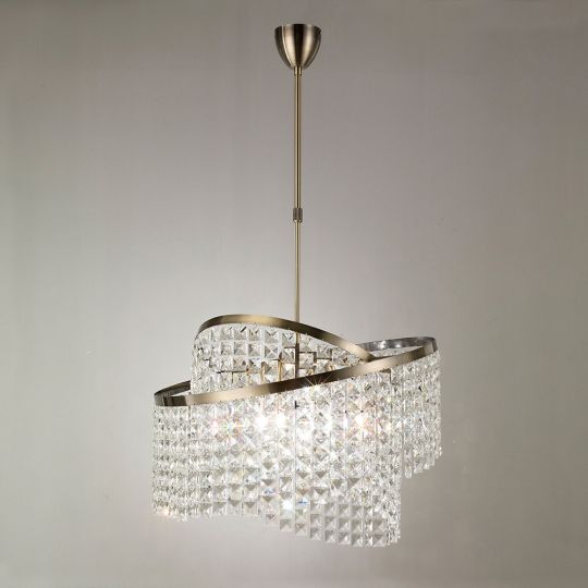 Diyas IL30094 Cortina Telescopic Pendant 8 Light With Adjustable Rings Antique Brass/Crystal