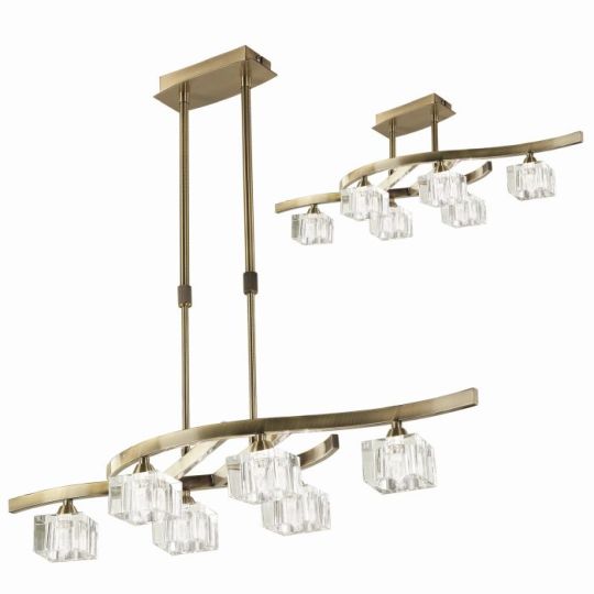 Mantra Cuadrax Rectangular Telescopic Semi Flush 6 Light G9 Antique Brass