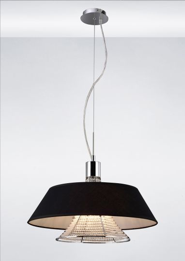 Diyas IL30041/BL Davina Pendant With Black Shade 3 Light Polished Chrome/Crystal