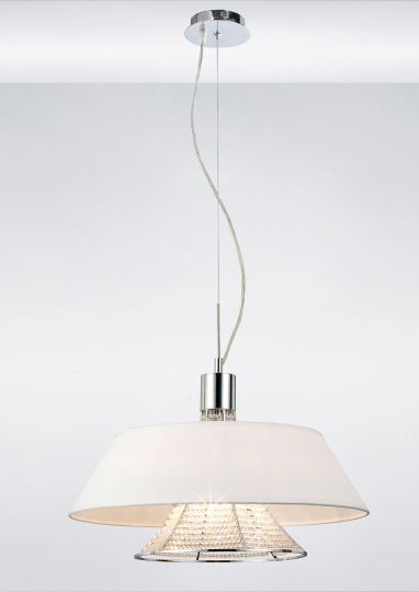 Diyas IL30041/WH Davina Pendant With White Shade 3 Light Polished Chrome/Crystal