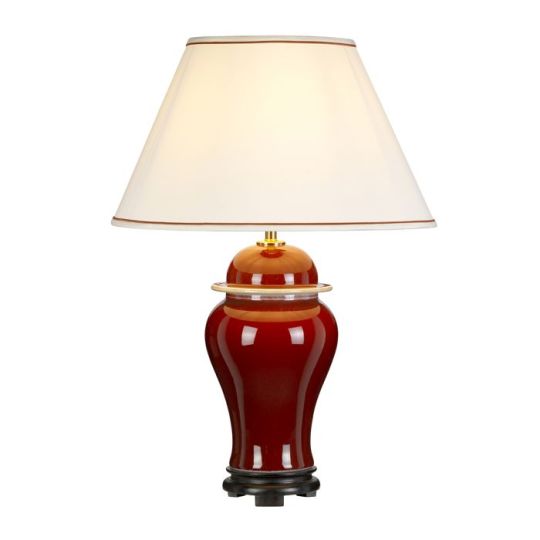 Designer's Lightbox Oxblood Temple Jar 1 Light Table Lamp With Tall Empire Shade